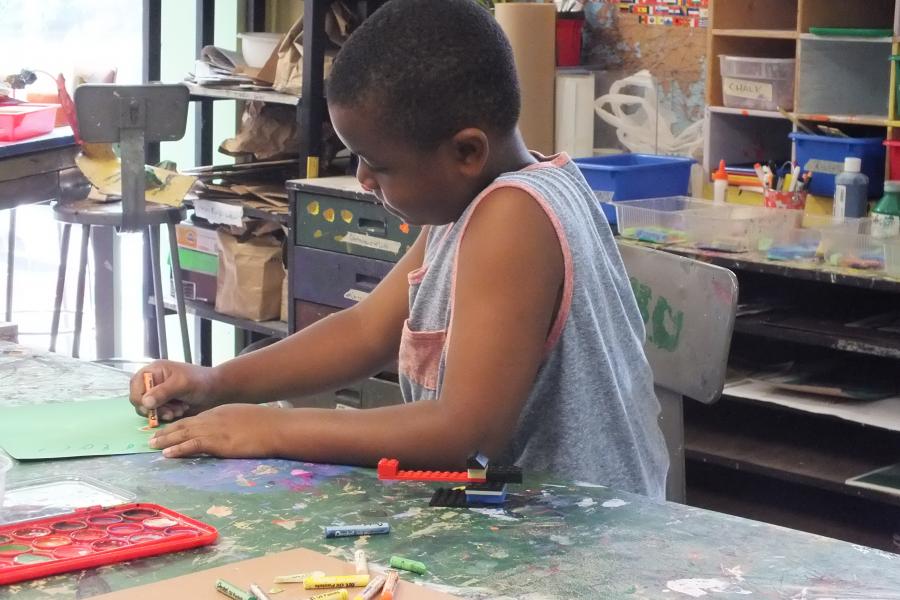 Student working on an art project